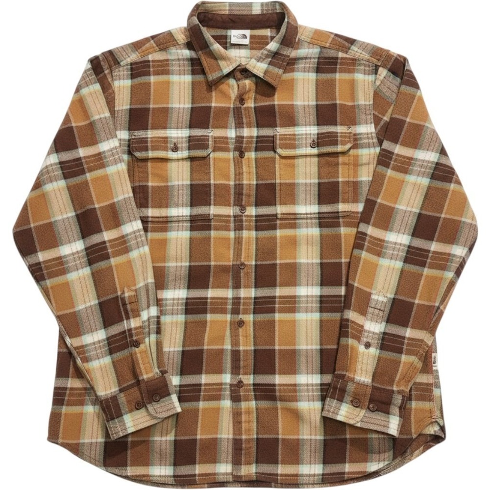 North Face Flannel Shirt Mens XL Brown Plaid Heavyweight Long Sleeve TNF Shacket